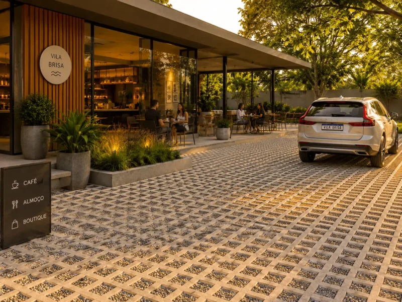 Concregrama, Pisograma de concreto instalado no estacionamento comercial usando britas no lugar de grama