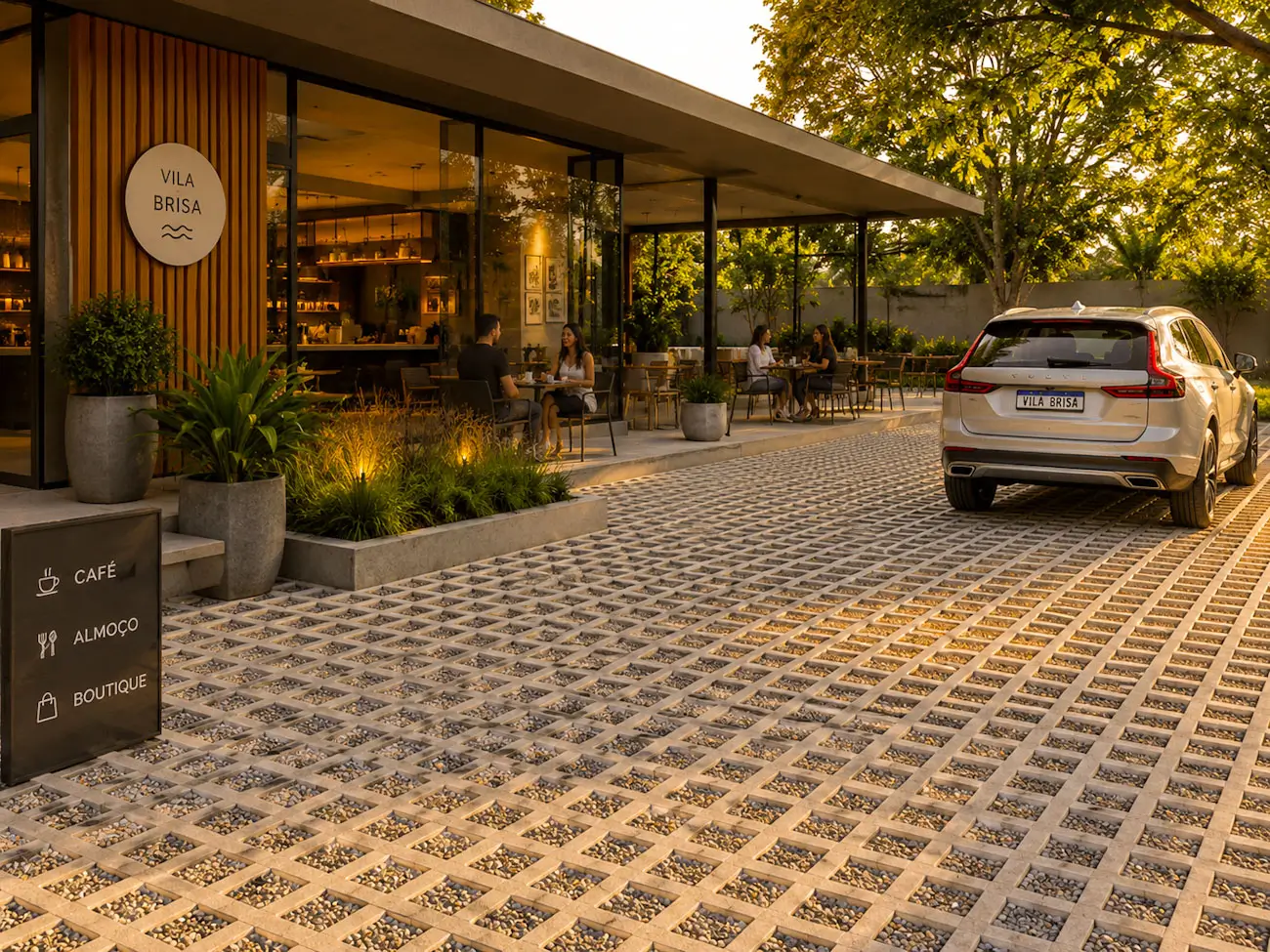 Concregrama, Pisograma de concreto instalado no estacionamento comercial usando britas no lugar de grama
